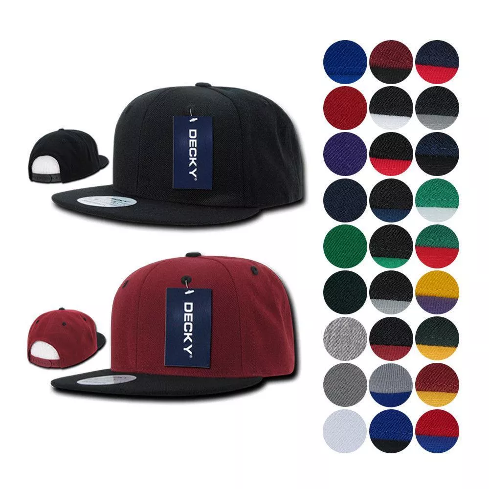 1 Decky Dozen Flat Bill Snapback Caps Hats Solid Two Tone Wholesale Lot!
