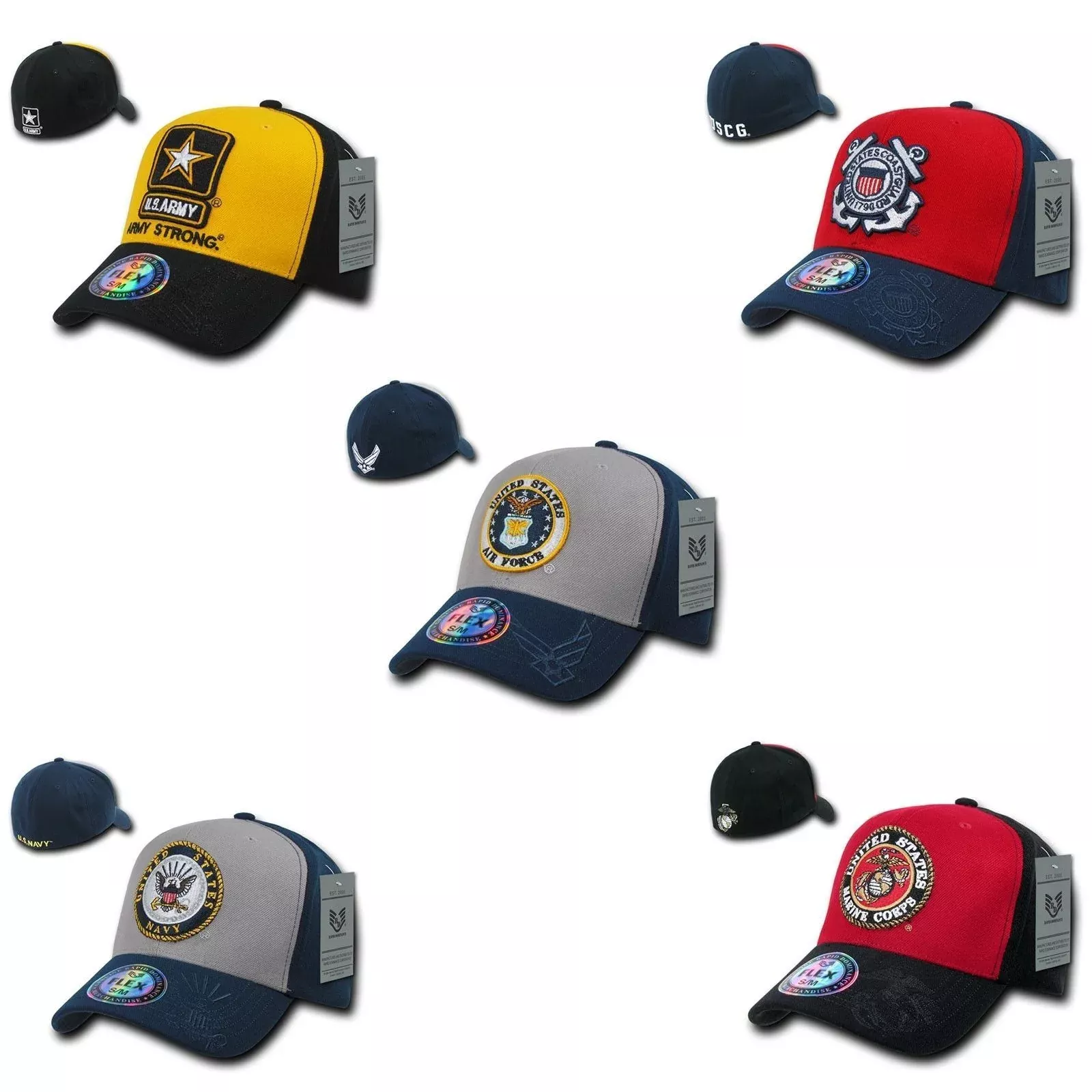 1 Dozen Air Force Marines Navy Army Coast Guard Flex Fit Baseball Hats Caps Wholesale Lots