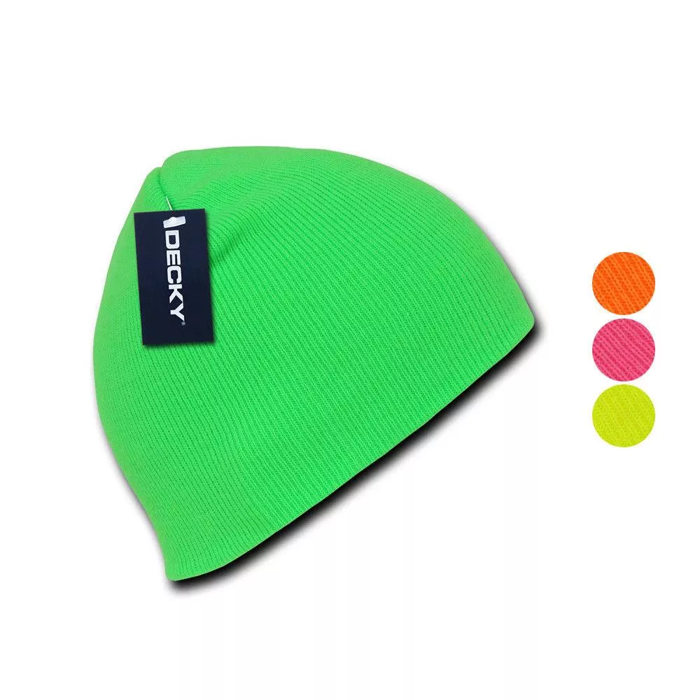 1 Dozen Bright Neon Short Beanies Caps Hats Knit Ski Skull Snowboard Wholesale Bulk