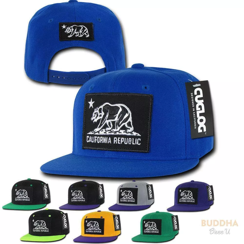1 Dozen California Cali Bear Patch Snapback 6 Panel Flat Bill Caps Hats Wholesale Lots