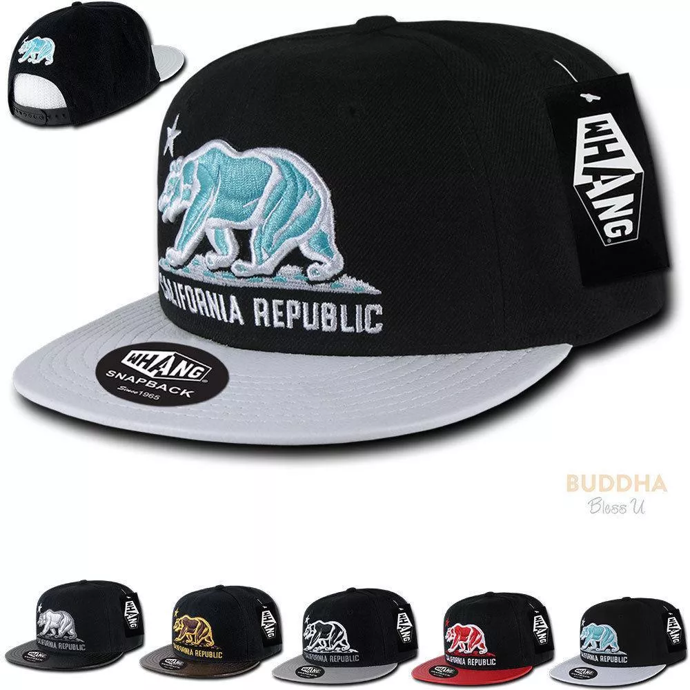 1 Dozen California Republic 6 Panel Flat Vinyl Bill Snapback Hats Caps Wholesale Bulk