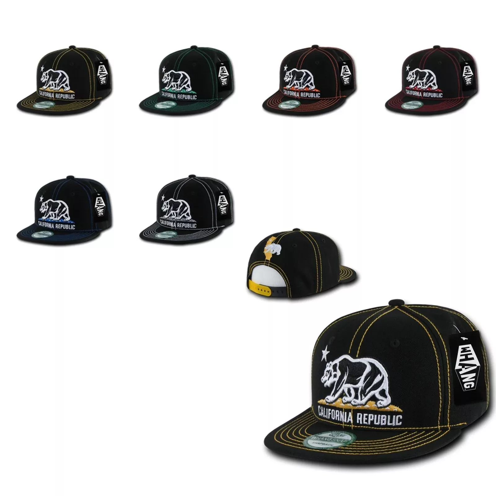 1 Dozen California Republic Bear Contra Stitch Flat Bill Snapback Hat Wholesale Bulk