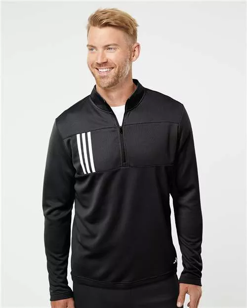 Adidas A482 3-Stripes Double Knit Quarter-Zip Pullover With Custom Embroidery