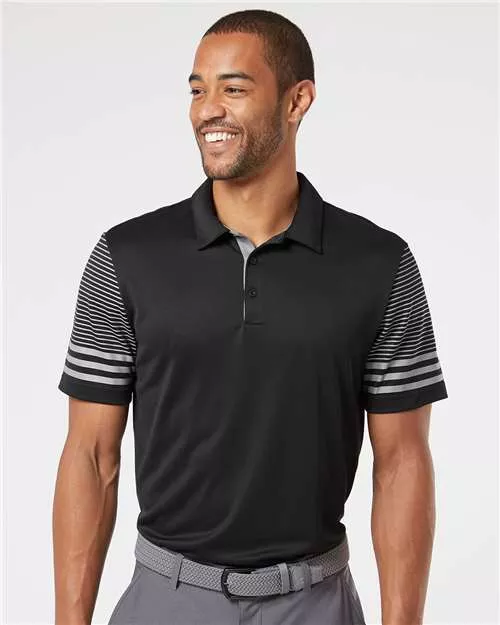 Adidas A490 Striped Sleeve Polo With Custom Embroidery