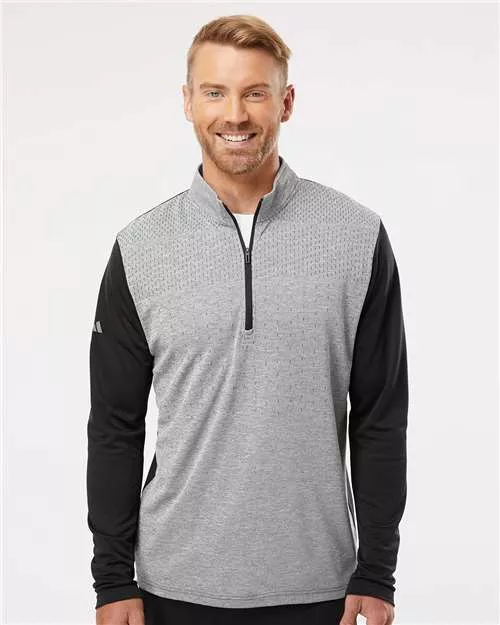 Adidas A522 Heather Block Print Quarter-Zip Pullover With Custom Embroidery