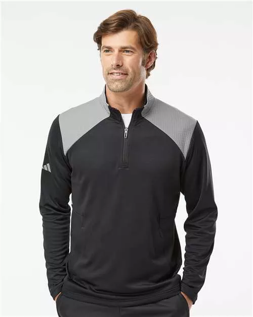 Adidas A532 Textured Mixed Media Quarter-Zip Pullover With Custom Embroidery