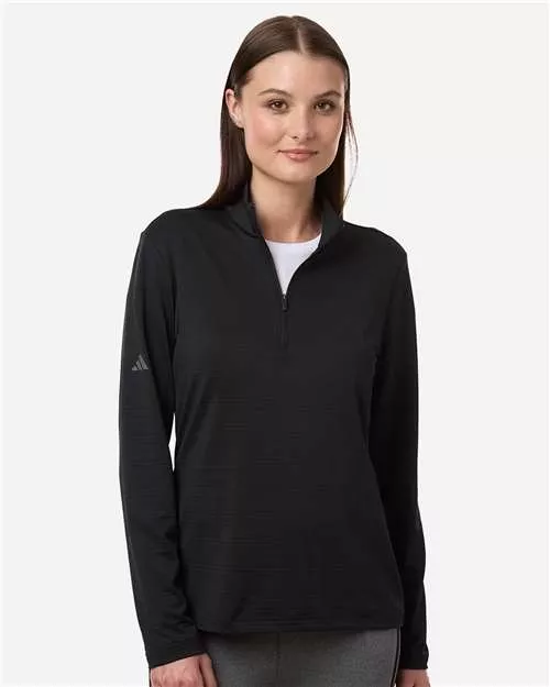 Adidas A709 Women's Textured Stripe Quarter-Zip Pullover With Custom Embroidery