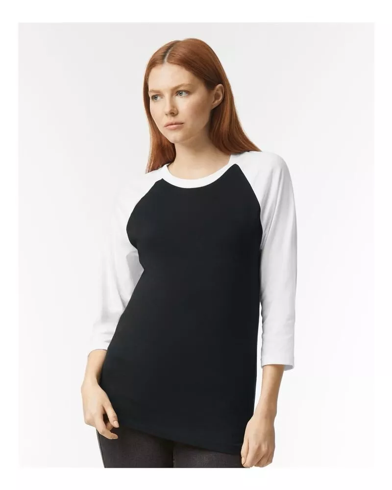 American Apparel 2003CVC - CVC Three-Quarter Sleeve Tee - Black/ White