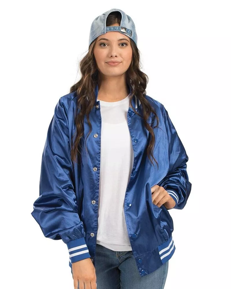 Augusta Sportswear 3610 - Satin Baseball Jacket/Striped Trim - Black/ White
