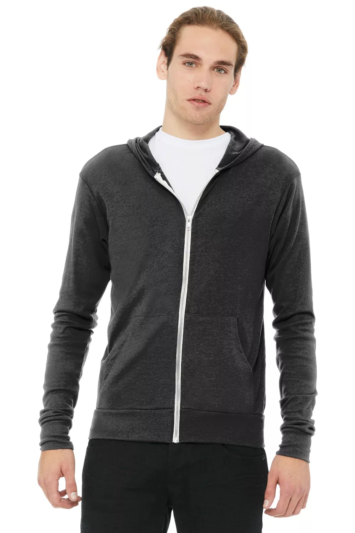 BELLA+CANVAS 3939 Unisex Triblend Full-Zip Lightweight Hoodie With Custom Screenprint