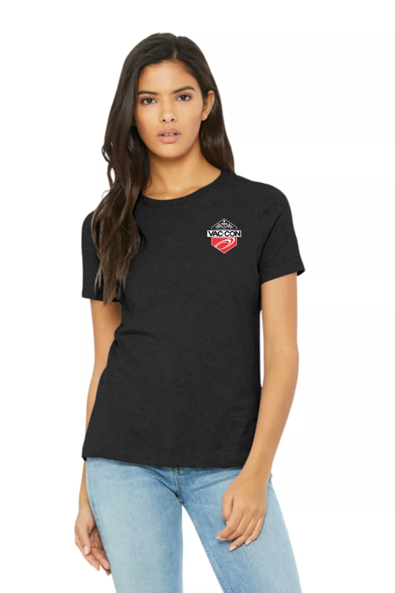 BELLA+CANVAS Women’s Relaxed CVC Tee T-Shirt With Left Chest & Full Back Screenprint