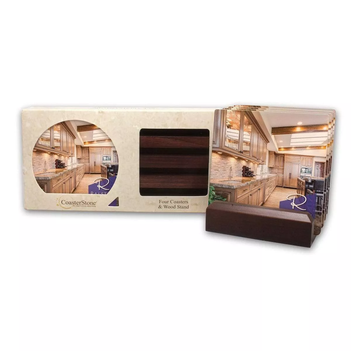 CoasterStone - Dark Wood Stand Gift Set w/4 Square Coasters