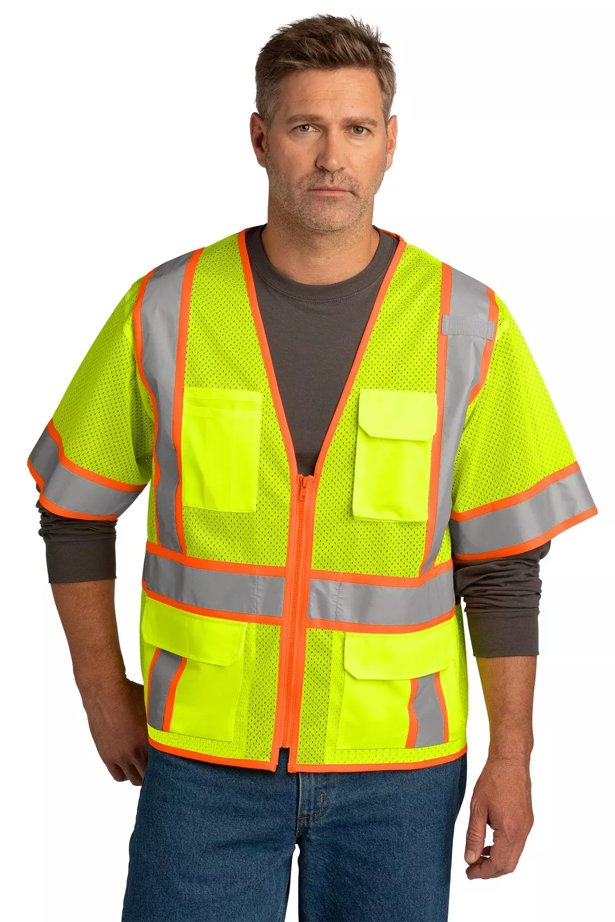 CornerStoneANSI 107 Class 3 Surveyor Mesh Zippered Two-Tone Short Sleeve Vest. CSV106