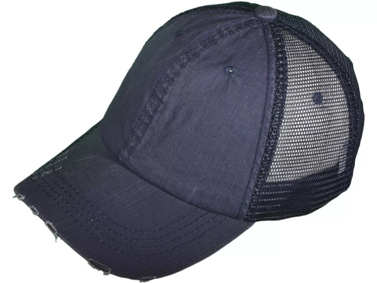 Cotton Unstructured Washed Ripped Frayed Trucker Hat