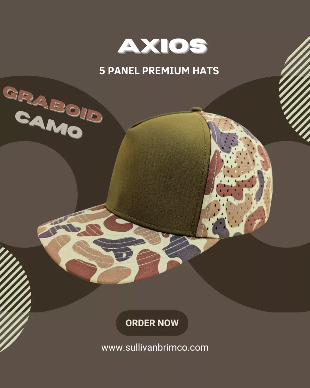 Custom Axios 5-Panel Water-Resistant Snapback Hat – Personalized Medium Profile Cap - Graboid Camo