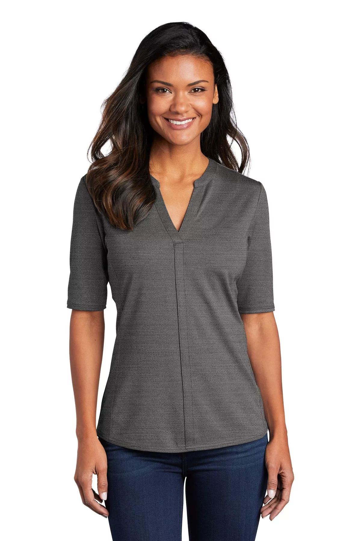 Custom Embroidered - Port Authority © Women's Stretch Heather Open Neck TopLK583