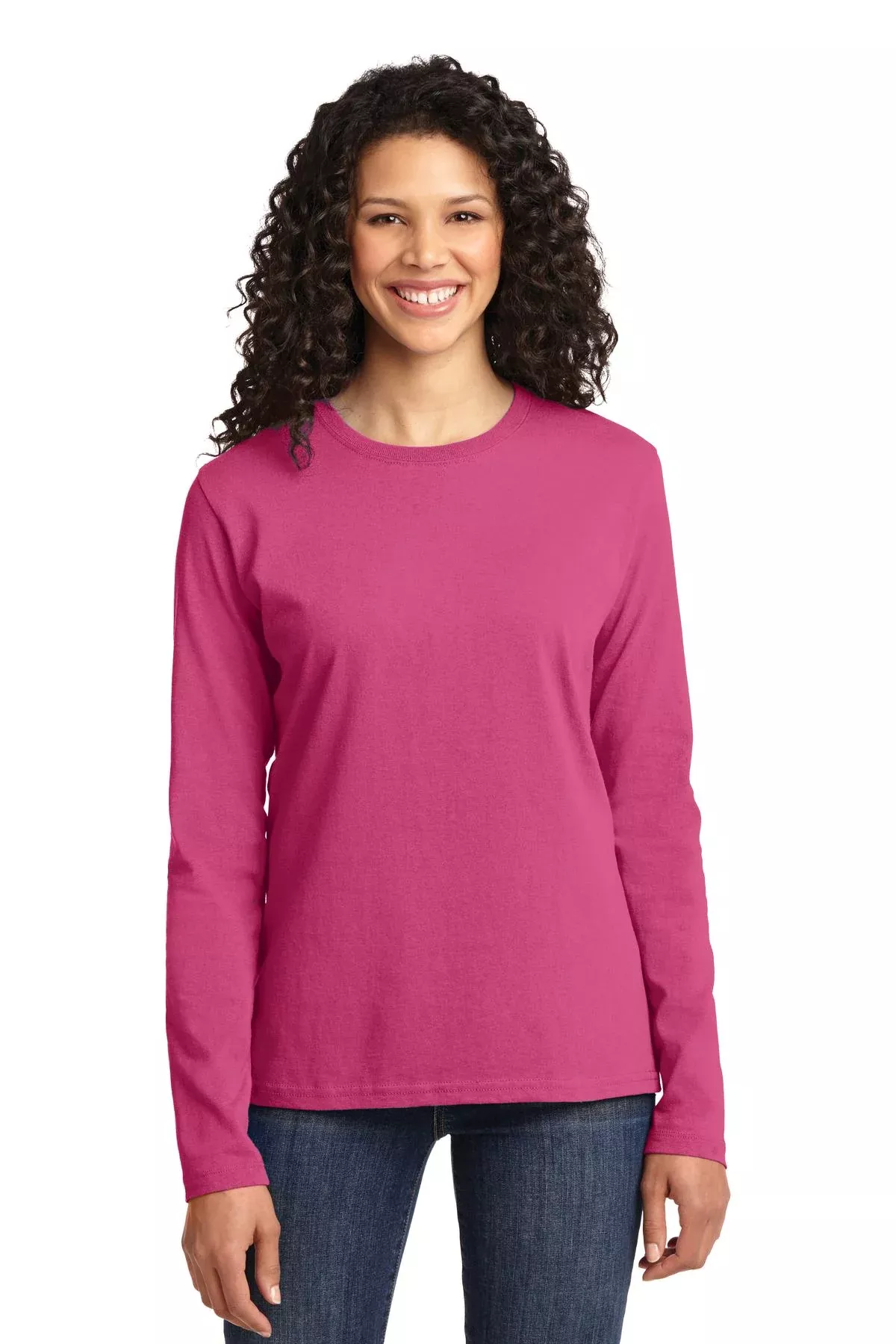 Custom Embroidered - Port & Company Ladies Long Sleeve Core Cotton Tee. LPC54LS