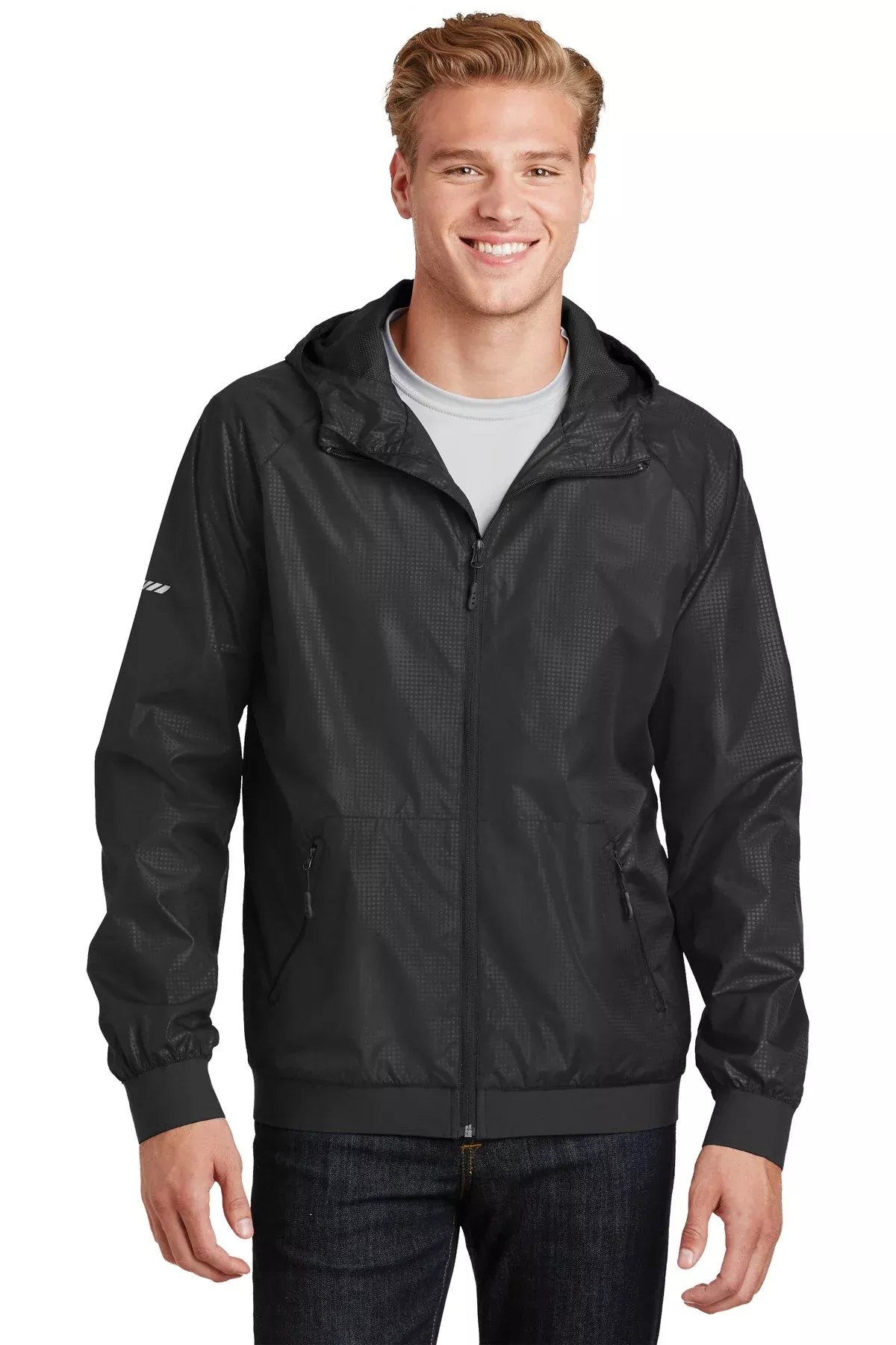 Custom Embroidered - Sport-Tek Embossed Hooded Wind Jacket. JST53