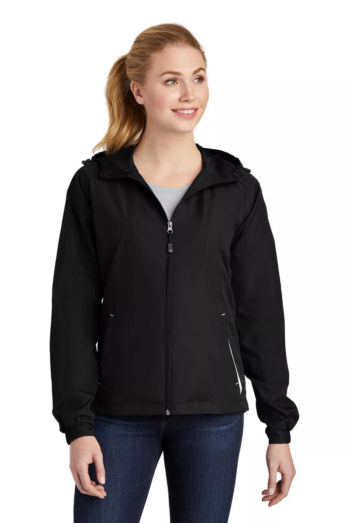 Custom Embroidered - Sport-Tek Ladies Colorblock Hooded Raglan Jacket. LST76