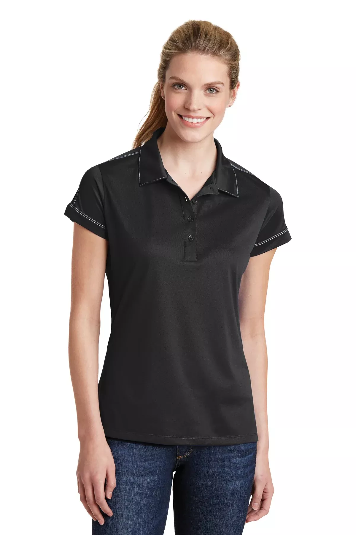 Custom Embroidered - Sport-Tek Ladies Contrast Stitch Micropique Sport-Wick Polo. LST659
