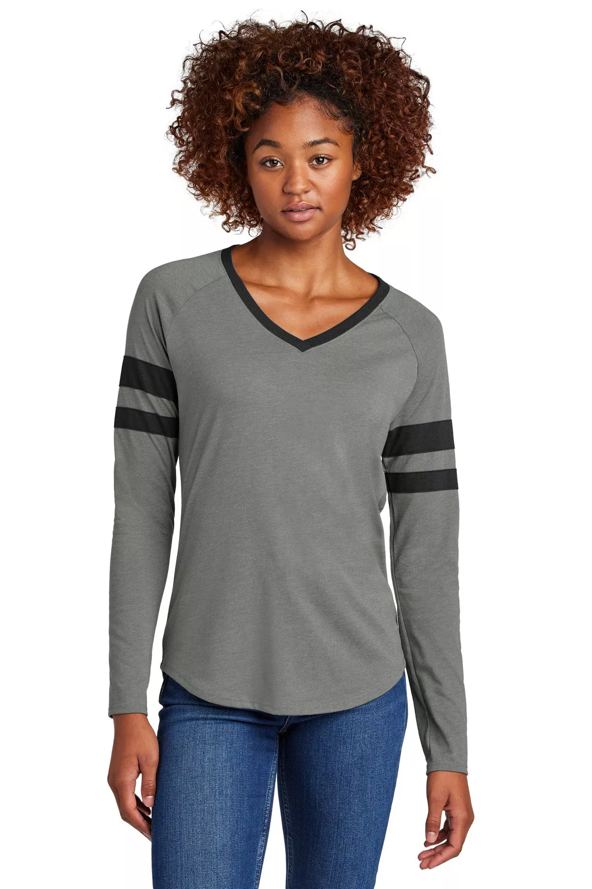 Custom Embroidered - Sport-Tek Ladies Halftime Stripe Long Sleeve V-Neck Tee LST6043