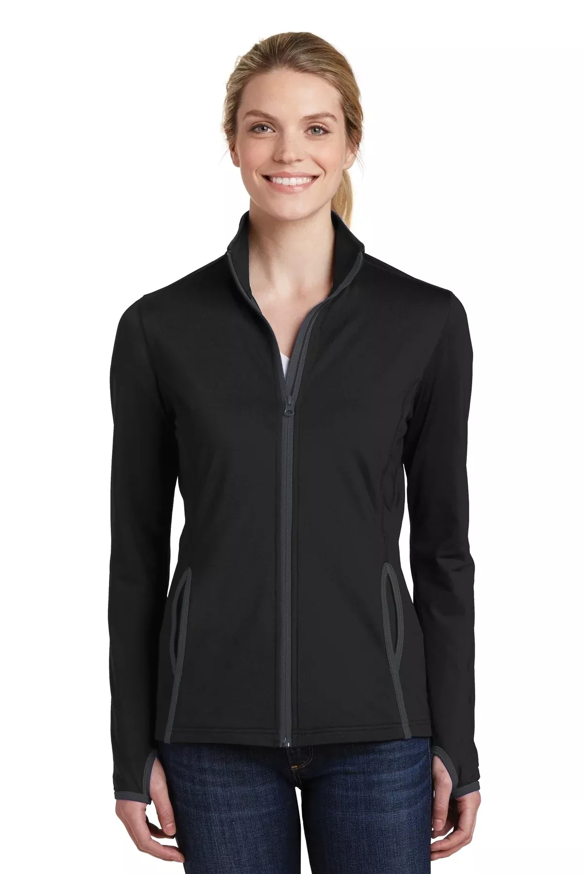 Custom Embroidered - Sport-Tek Ladies Sport-Wick Stretch Contrast Full-Zip Jacket.LST853