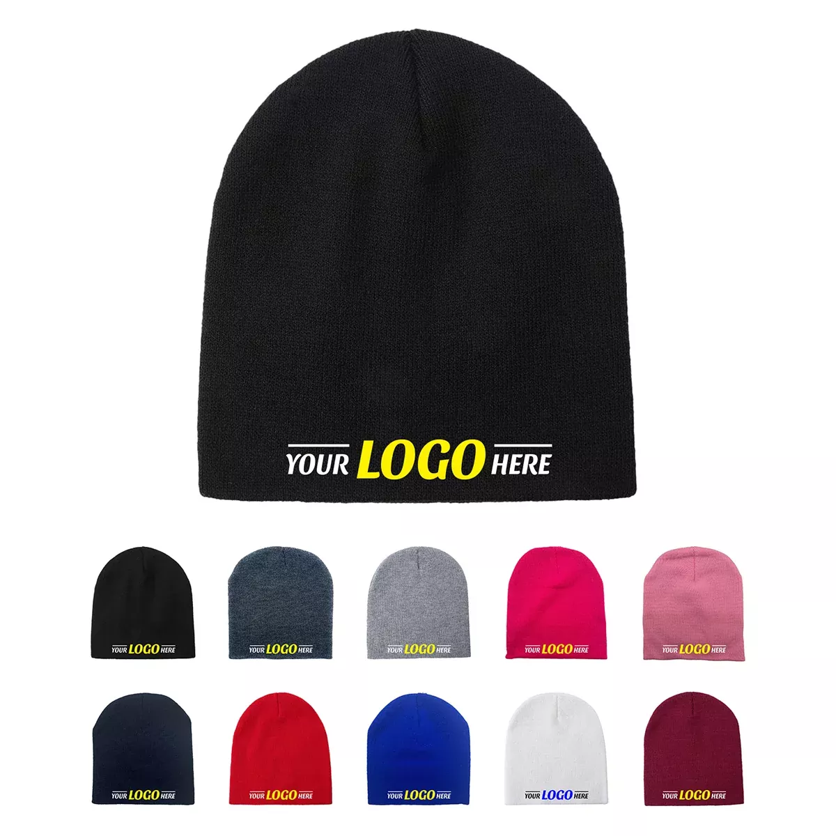 Custom Embroidered Unbranded Short Knit Beanie with Logo