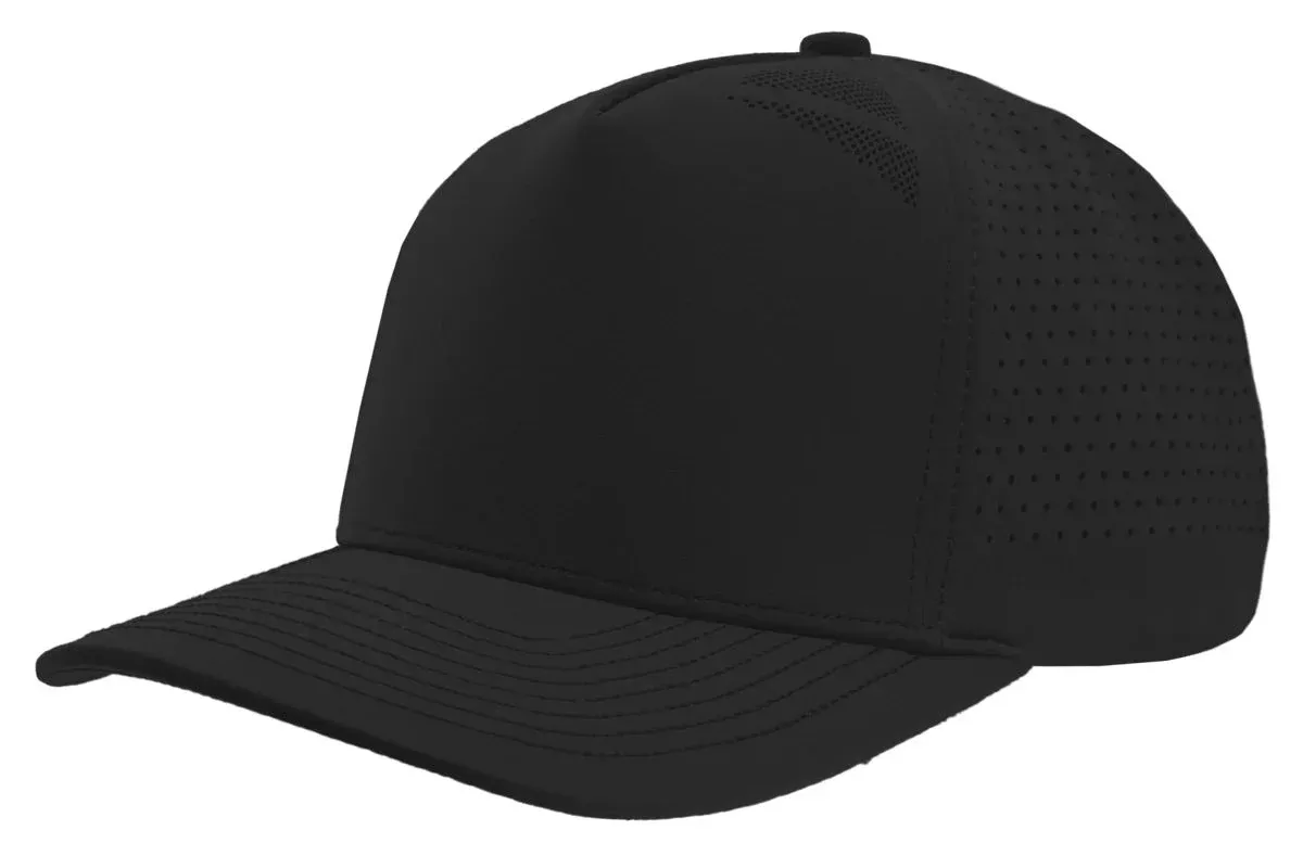Customized ZAPPED HEADWEAR - 5 Panel Medium Profile Premium Perforated Snapback - BLACKHAWK Elite - Black