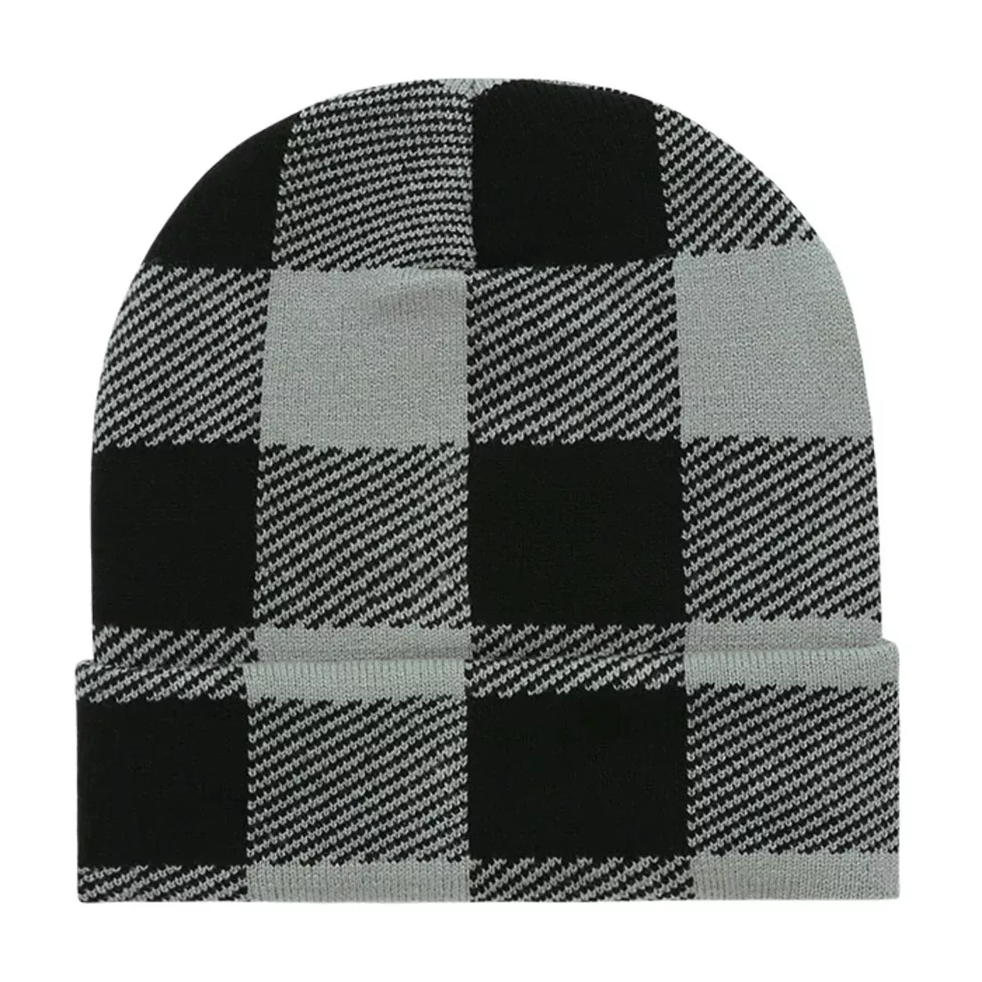 Decky 8027 Buffalo Plaid Long Knit Beanies Hats Cuffed Winter Warm Caps