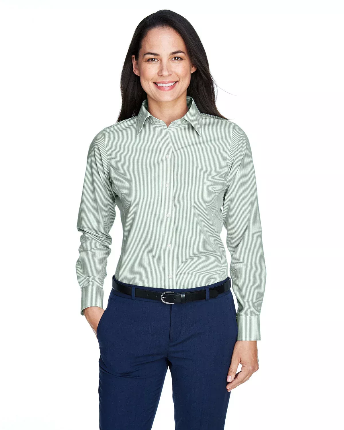 Devon & Jones D645W Ladies' Crown Woven Collection Banker Stripe