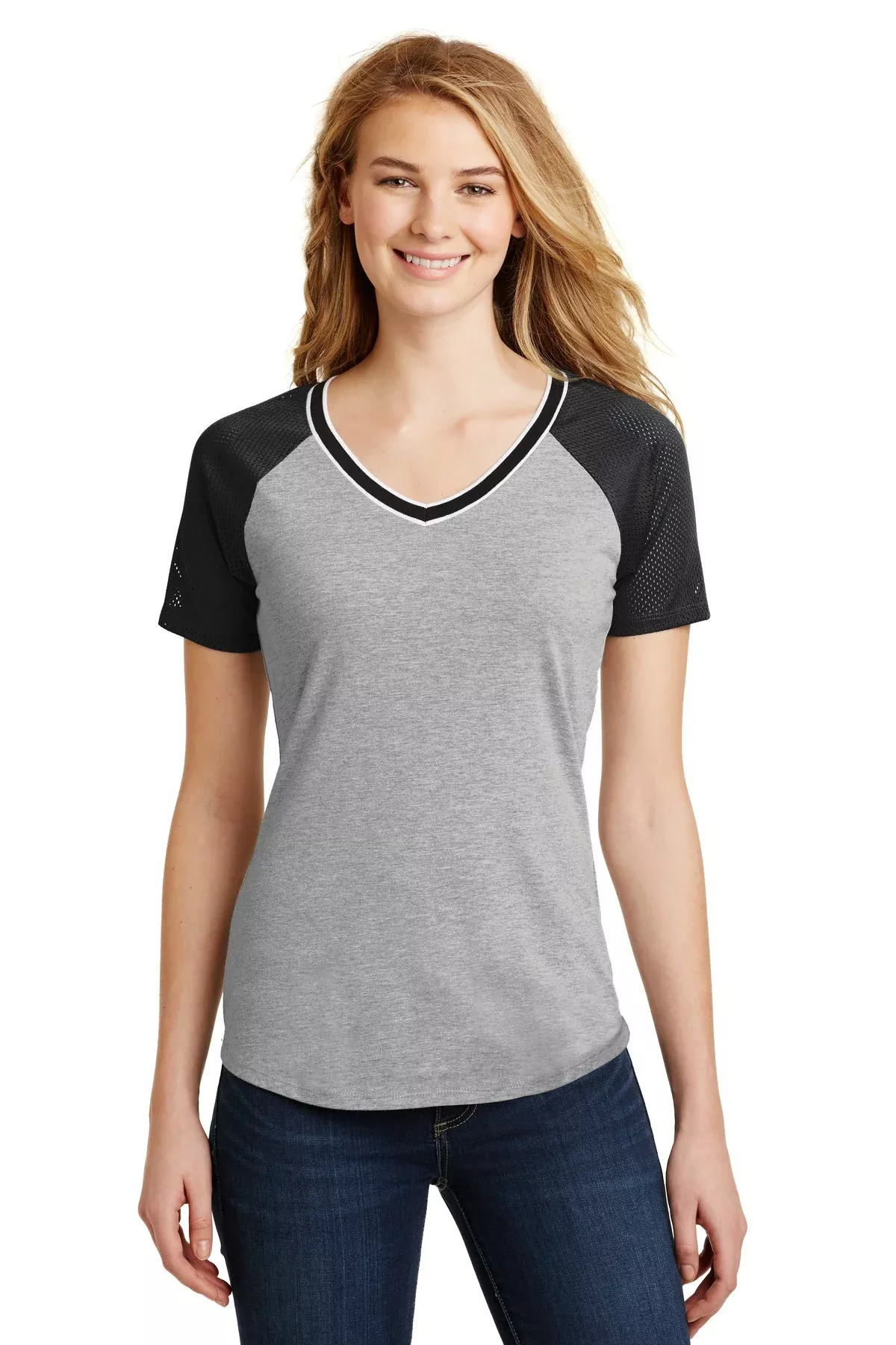 DISCONTINUED District Juniors Mesh Sleeve V-Neck Tee
