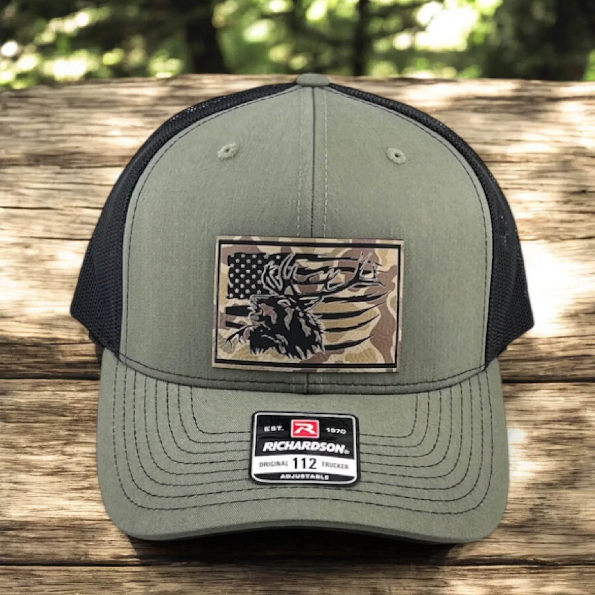 Elk US Flag Richardson 112 Trucker Hat