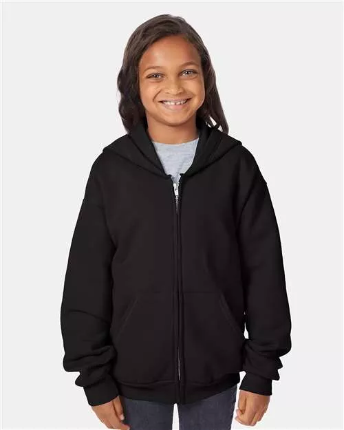 Hanes P480 EcoSmart Youth Full-Zip Hooded Sweatshirt With Custom Embroidery