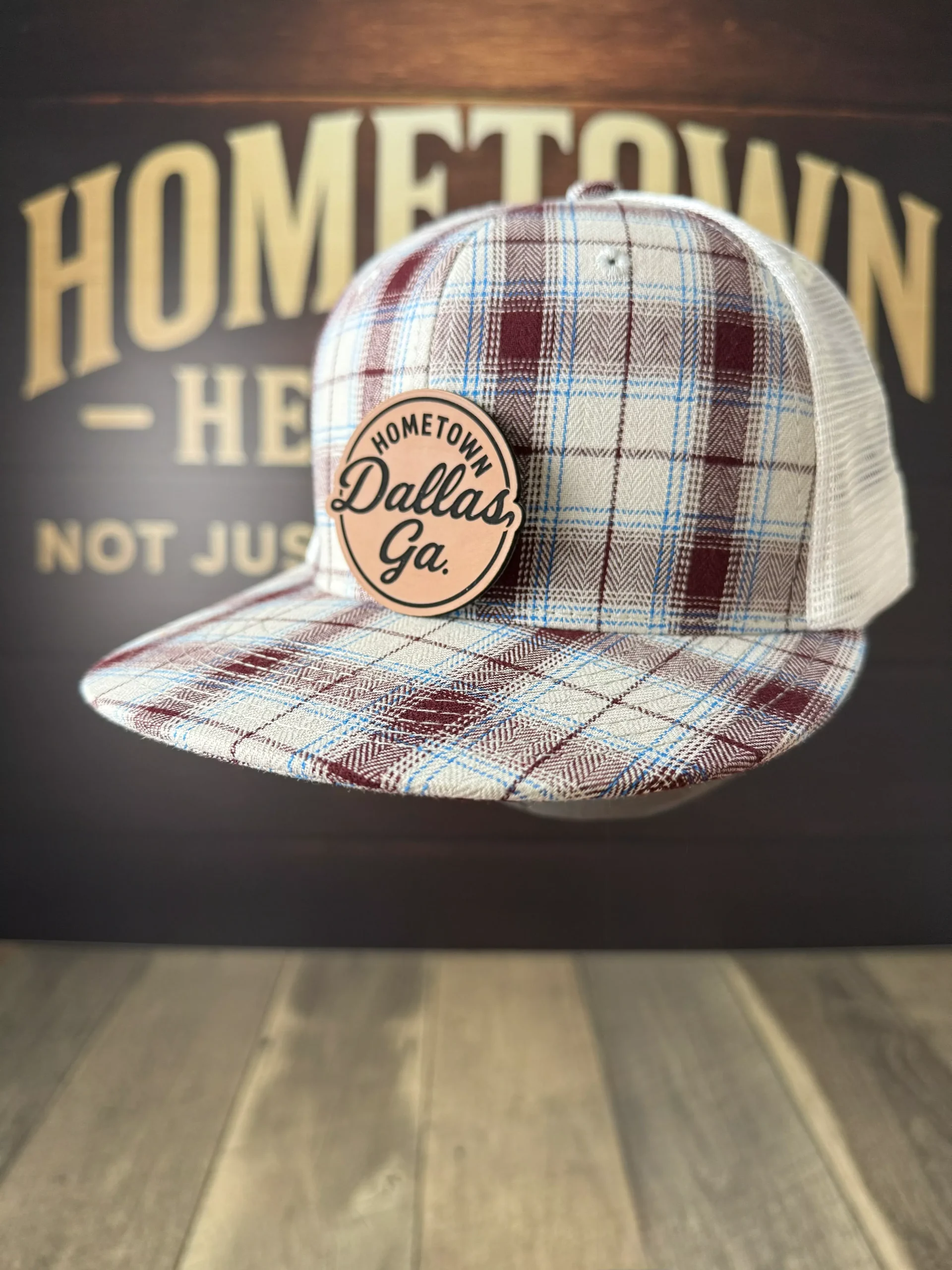 Hometown Dallas, Ga. - High Crown Plaid Trucker Hat