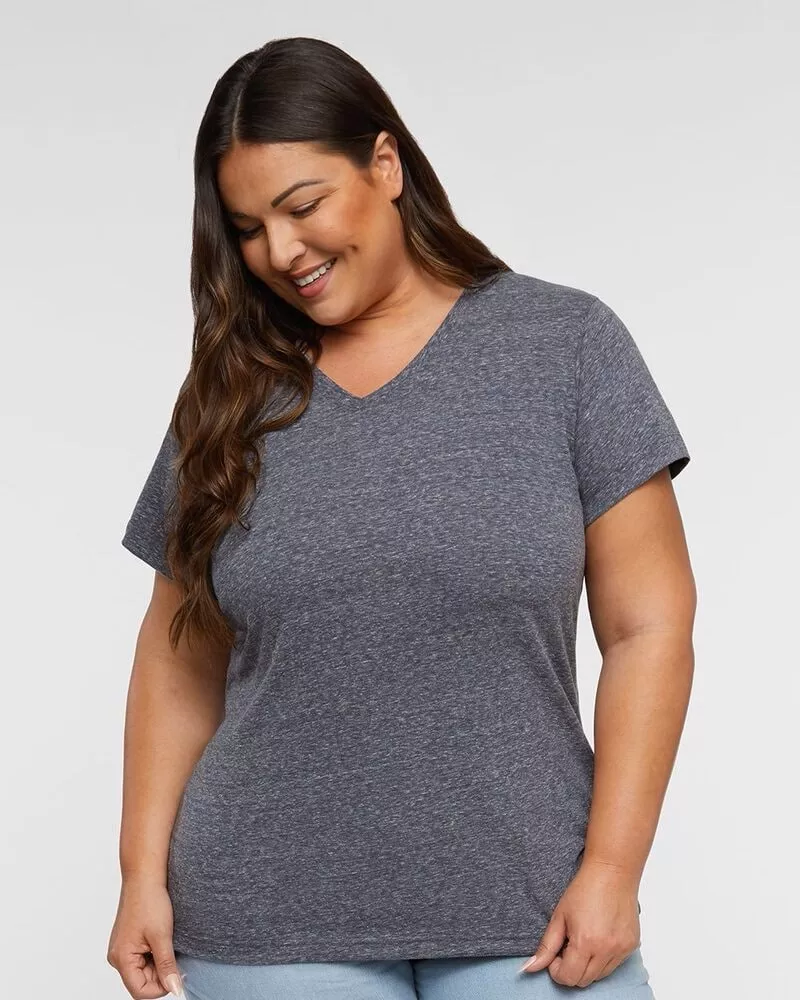 LAT 3591 - Ladies V-Neck Harborside Melange Jersey T-Shirt - Caribbean Melange