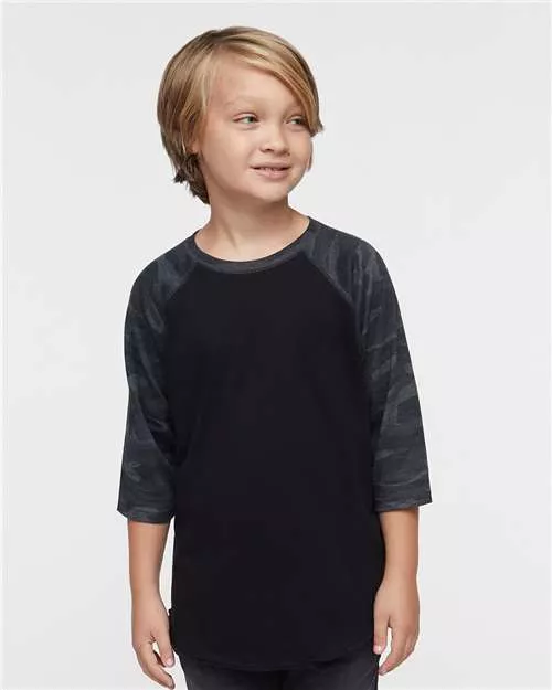 LAT 6130 Youth Baseball Fine Jersey Three-Quarter Sleeve Tee With Custom ScreenPrint