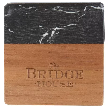 Leeds 1033-65 Black Marble and Wood Coaster Set