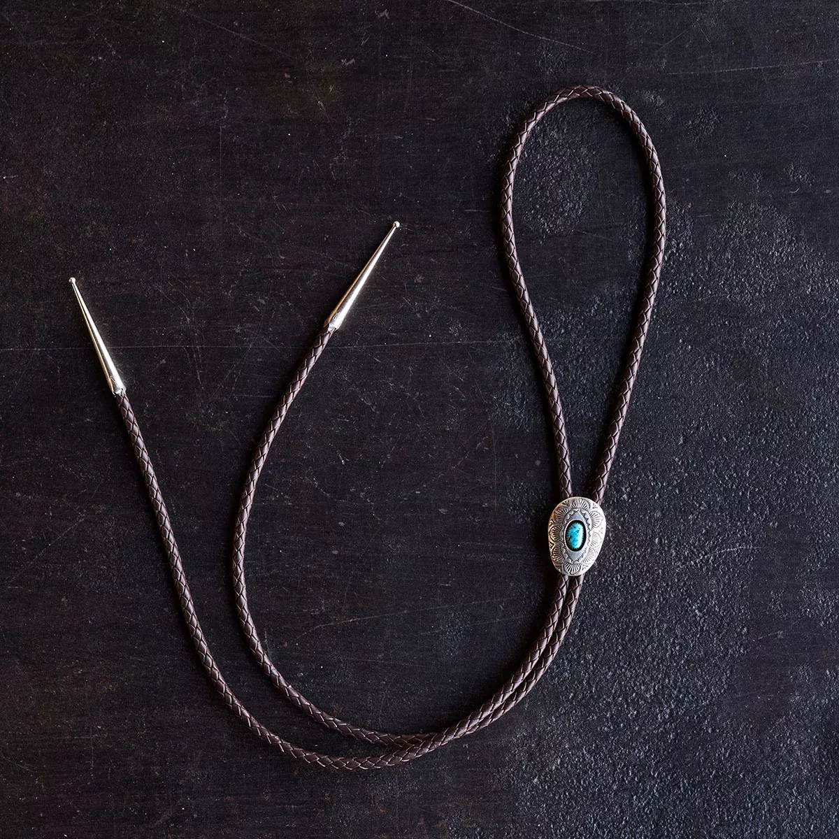 No.10 Braided Leather Bolo Tie | Sterling Silver & Turquoise