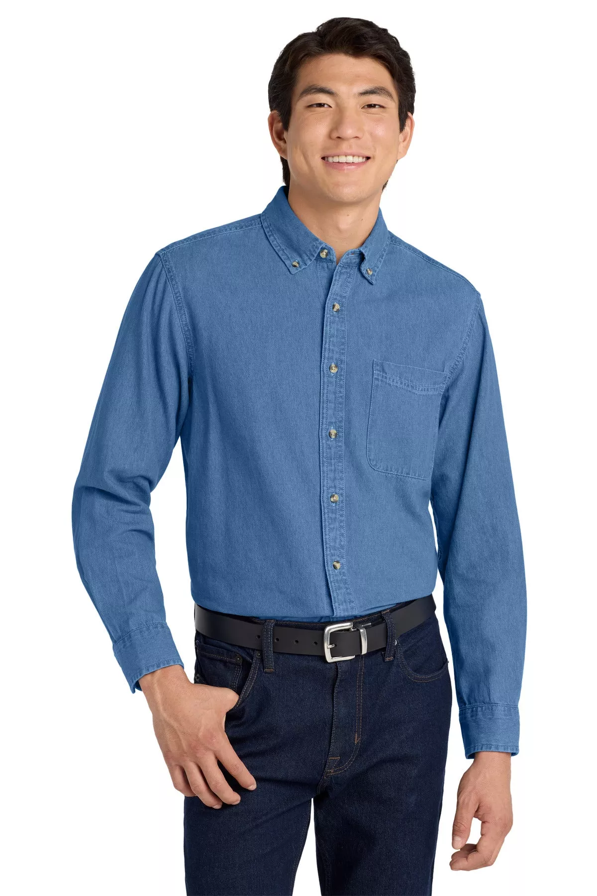 Port Authority TLS600 Tall Long Sleeve Denim Shirt With Custom Embroidery