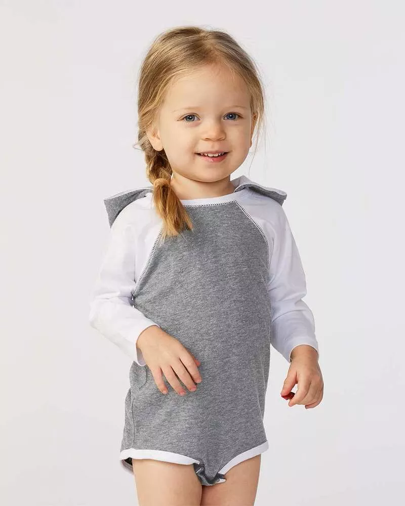 Rabbit Skins 4418 - Infant Long Sleeve Fine Jersey Bodysuit With Ears - Granite Heather/ White