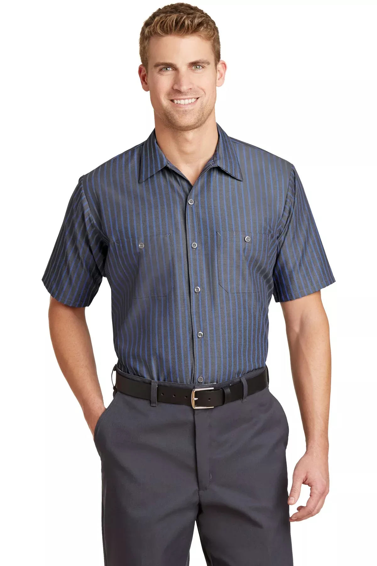 Red Kap CS20 | Work Shirt | Short Sleeve Striped Industrial
