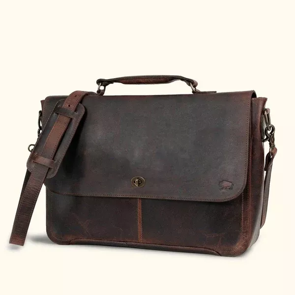 Roosevelt Full-Grain Leather Laptop Messenger Bag — Fits 15” Laptop