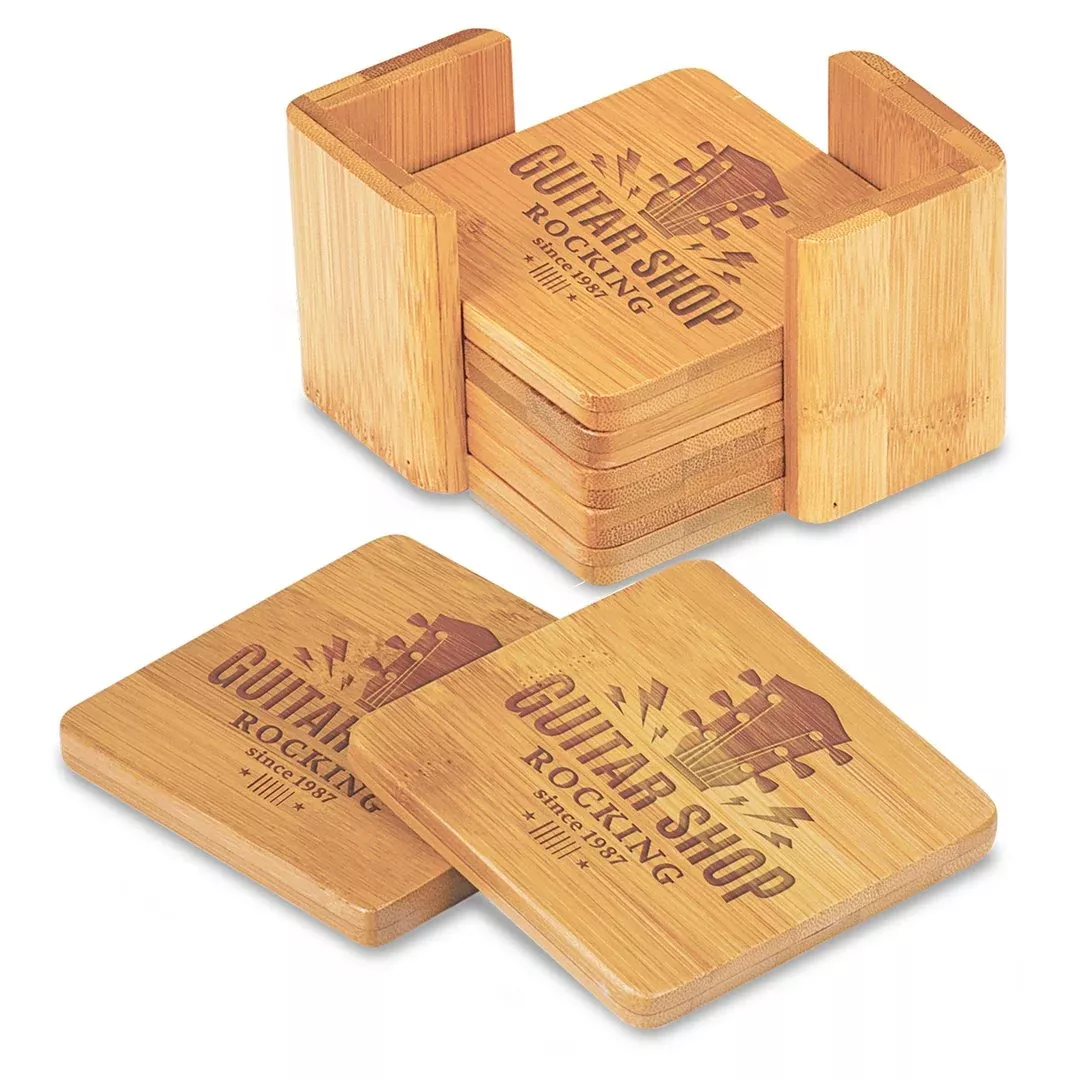 [Swag Store Ready] 6 Piece Square Bamboo Coaster Set with Holder