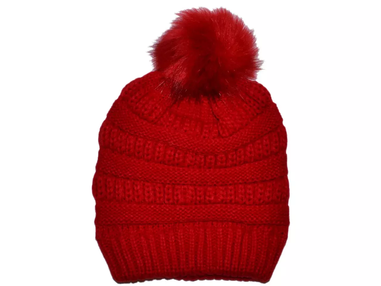Sweater Design Knit Beanie with Fur Pop-Pom