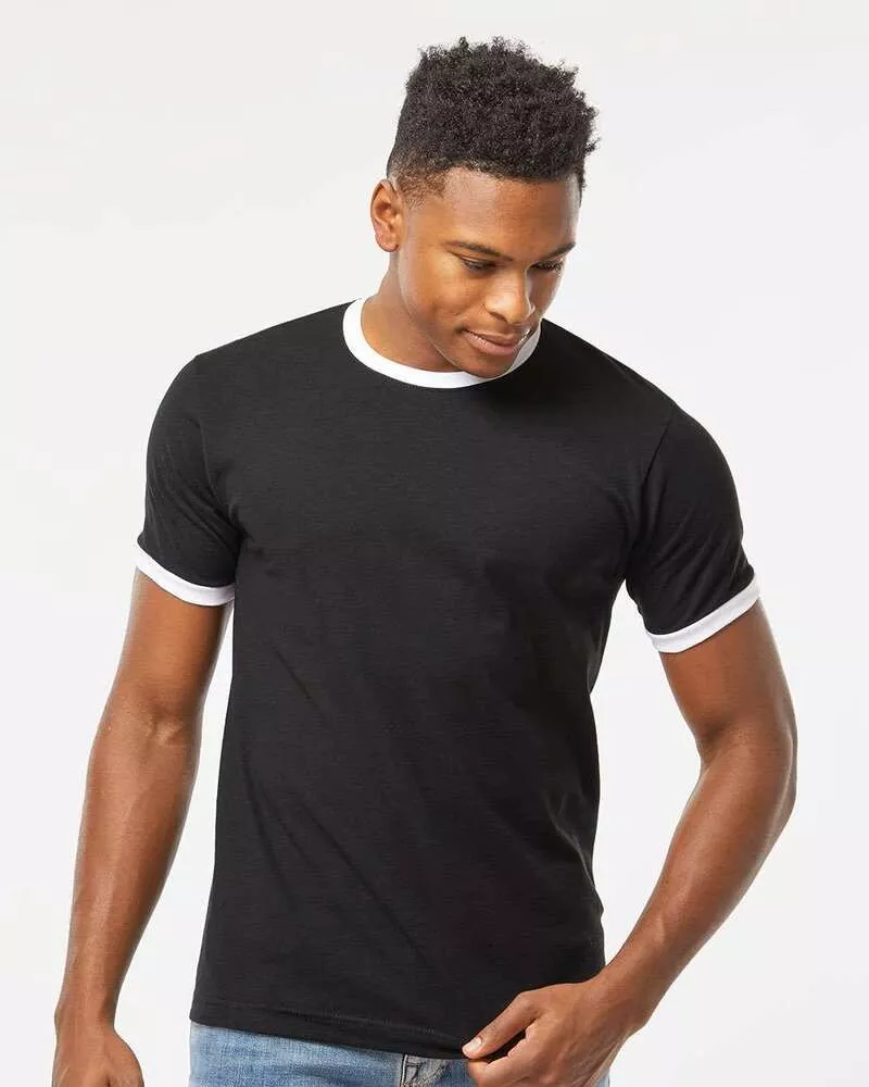 Tultex 246 - Fine Jersey Ringer T-Shirt - Black/ White