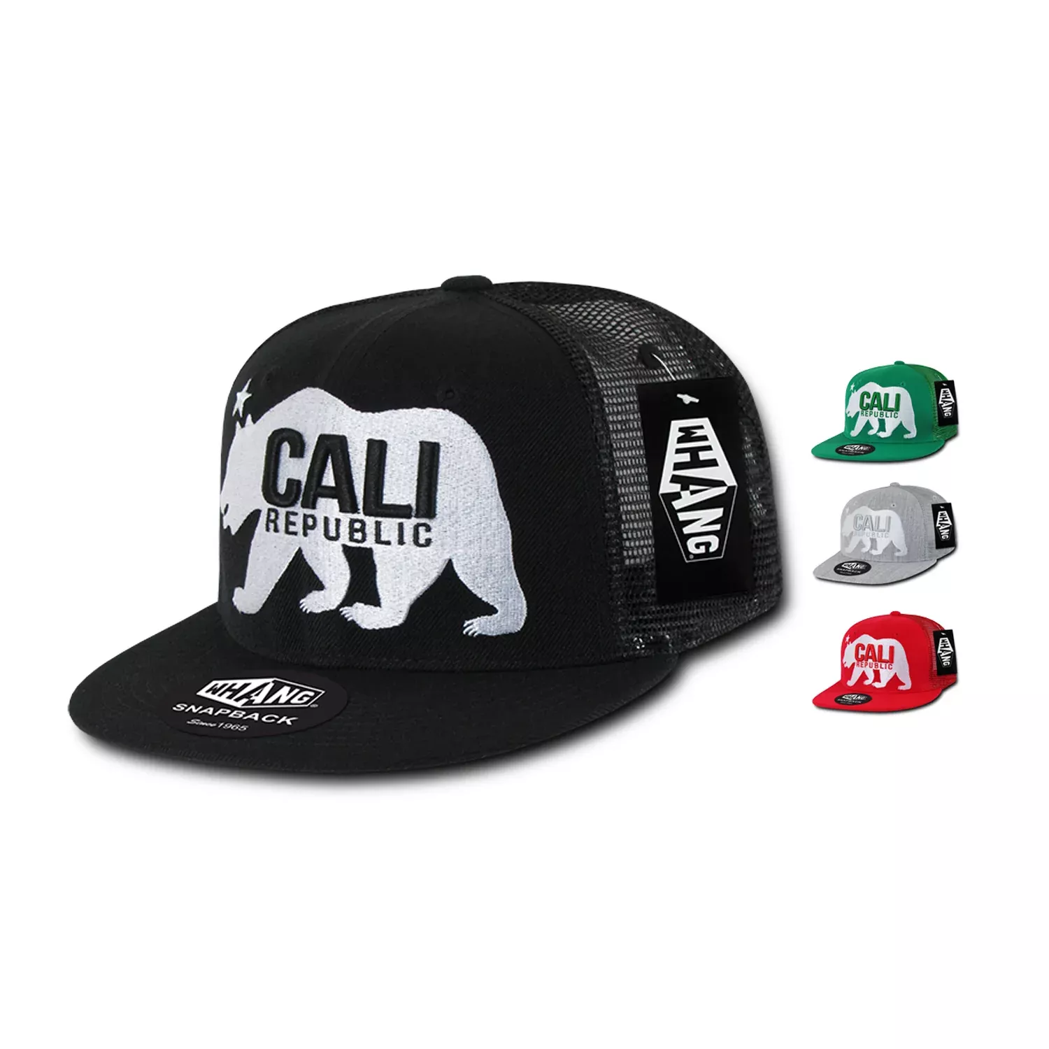 Whang W22 California Cali Bear Trucker Snapback Hats 6 Panel Flat Bill Caps