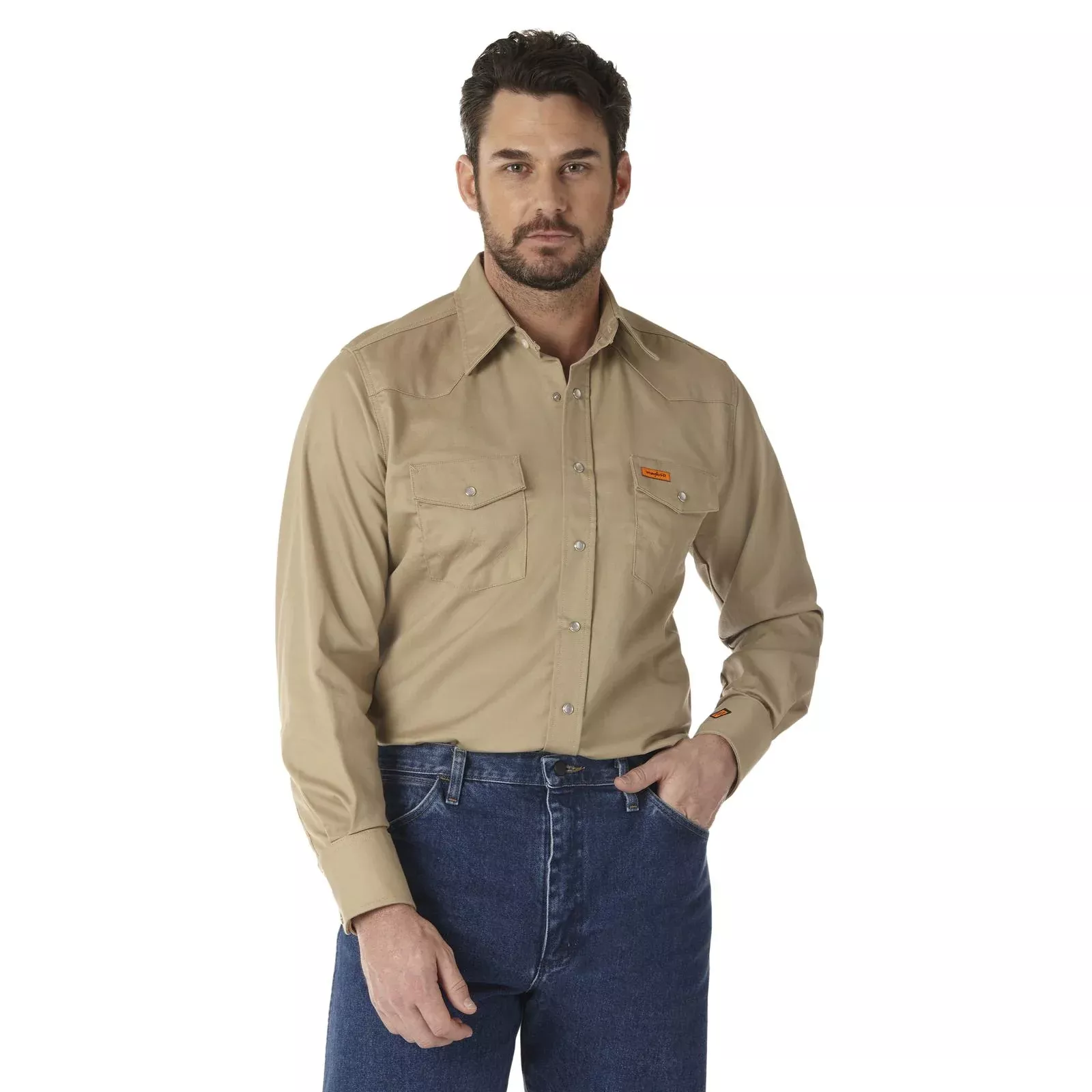Wrangler FR Flame Resistant Long Sleeve Twill Solid Shirt - Khaki
